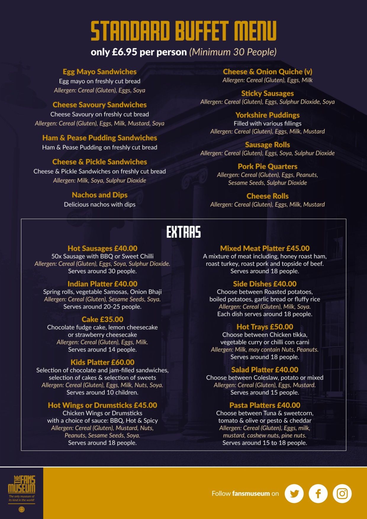 Fans Museum Buffet Menu